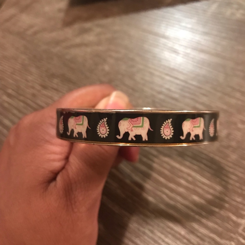 Pink and black elephant bangle bracelet